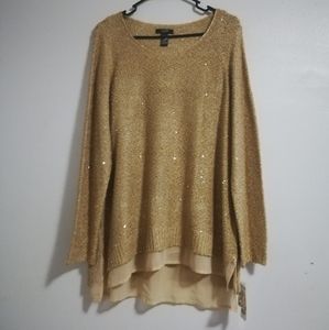 Alfani Sequin Gold Shimmer Downtown Flare Tops 100% Polyester Size 1X NWT